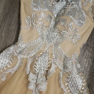 Chotronette Dresses - Silver Lace Cream Beige Tulle Dress by Chotronette Chotronette Dresses - Silver Lace Cream Beige Tulle Dress by Chotronette